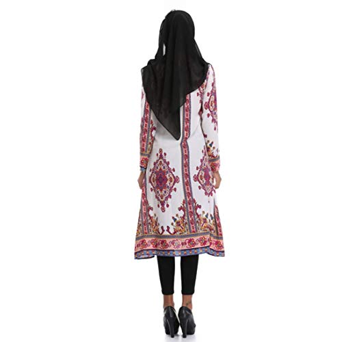 Besooly Women Plus Size Summer Dress Islamic Printing Long Sleeves Plus Size Muslim Middle East Long Dress