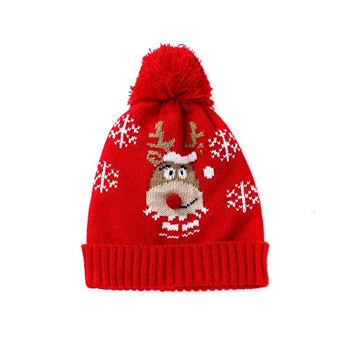 Kids Winter Warm Knit Beanie Hat,Crytech Pom Pom Deer Snow Flake Crochet Knittedd Slouchy Baggy Snow Skull Ski Cap for 1-6 Years Baby Toddler Boy Girl Children Christmas Accessory Gift (Elk)