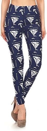 Expert Design Women's Plus Yacht Sailboat Pattern Printed Leggings - Blue White
