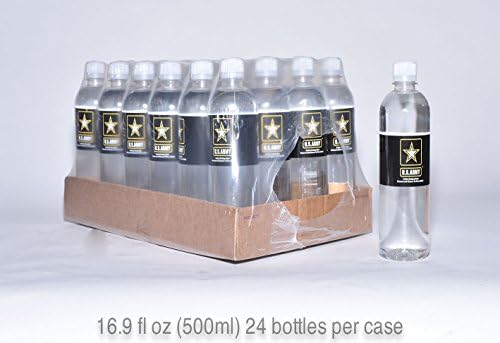 PLWC, Purified Spring Water, US Army Bottled Water, Custom Black Label, 16.9 fl oz plastic bottles (24 count)