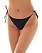 SHEKINI Womens Brazilian Low Rise Tie-Side Ruched Back Thong Bikini Bottom Swim Brief (Medium/(US 8-10), Manhattan Black)