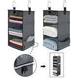StorageWorks 2PCS 3-Shelf Hanging Closet Organizers, Space-Saving Storage Closet Hanging Shelves, Collapsible Storage Shelves for Clothes and Shoes, Polyester Fabric, Greenish Gray, 12