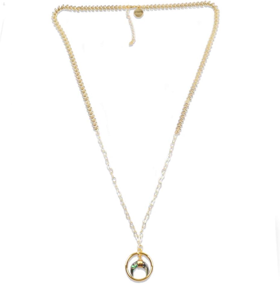 ZENGORI 1Pcs Gold Plated Horn Shape Genuine Shell Circle Ring Pendant Necklace