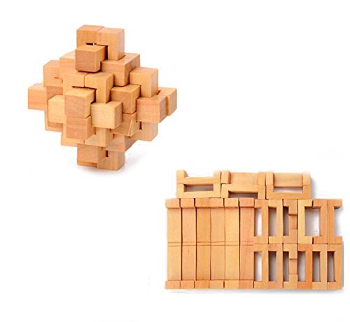Ahyuan Handmade Wooden Puzzle 24 PCS Interlocking Brain Teasers Toy Intelligence Game Wisdom Logic Mind Challenge Brainteaser Scientific Training Burr Puzzles for Adults/Kids