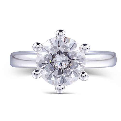White gold, 3CTW Colorless (EF) Moissanite Wedding Ring with Natural Diamond Accent by TransGems (white-gold, 5.5)