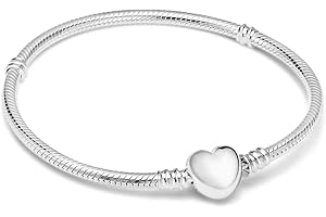 Parmuz Charm Bracelet 925 Sterling Silver Heart Clasp Snake Chain Bracelet Jewelry Fit Charm Birthday Gift for Women Girls