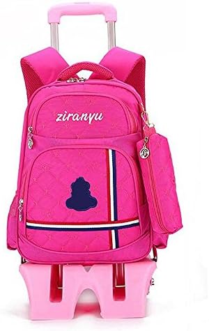 FEC Children School Bags Backpack Students Trolley Wheels Bags Rolling Backpacks for Kids Removable Tall Rose Red