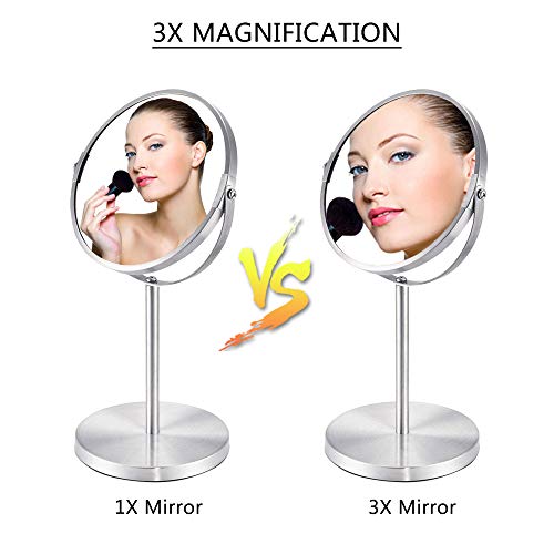 Makeup Mirror 6'' Tabletop 3X Magnifying Zoom Two-Side Round Vanity Mirror 360° Swivel Cosmetic Mirror with Base (Chrome Finish) - Thumbnail 2