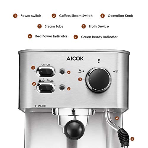 2 Espresso+Machine+Cappuccino+Stainless+AICOK
