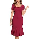MUXXN Women's 1950s Retro Dress Vintage Short Sleeve Button Down Mermaid Bodycon Midi Casual Work Cocktail Dresses