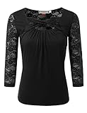 VIVALACE Womens 3/4 Lace Sleeve Twisted Cross Keyhole Knit Top