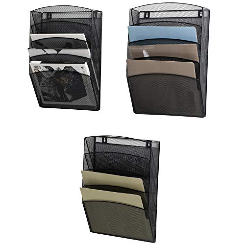 Klickpick Office 15 Sections Wall Hanging Files Wall Mounted Metal Mesh Document File Organizer Magazine Holder Rack Organizer Racks Multipurpose Use to Display Files, Magazine, Newspapers- Black