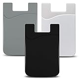 JINYEXUAN 3pcs Cellphone Card Holder Back Wallet, Silicone Adhesive Stick-on Credit Card ID Card Keeper with （Black+White+Gray）