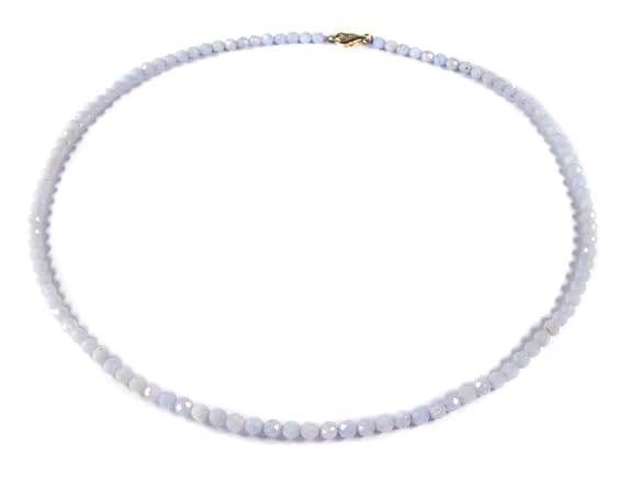 Damen Edelsteinkette Halskette aus Chalcedon in facettierter Kugelform Ø-4 mm 925er Silber Verschluss