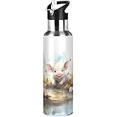 Bolaz Insulated Water Bottle with Straw Stainless Steel Metal Bottles Pig Cute 2 Sports Gym Leakproof 20 oz for Women