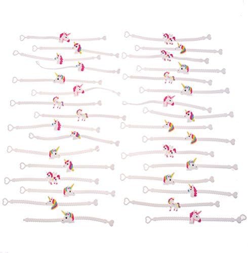 LUKUPONE 32Pcs Rubber Unicorn Bracelets Wristband Band Bracelet, Unicorn Birthday Party Favors Supplies for Kids Girls, Novelty Toys Prizes Gifts