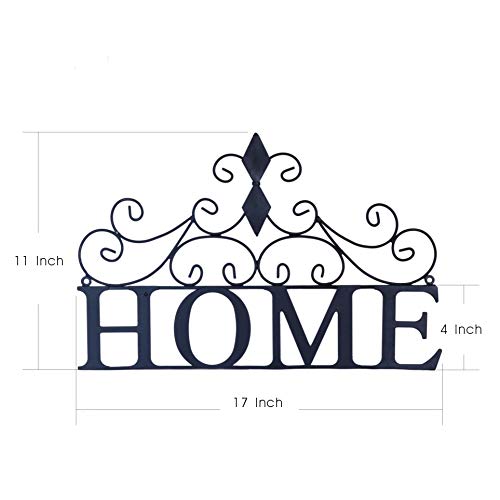 Yamfurvo Scrolled Home Word Wall Decor, Metal Wall Mounted Plaque Door Art Sign, Decorative Hanging Wall Ornament for Bedroom, Living Room, Dining Room, Black