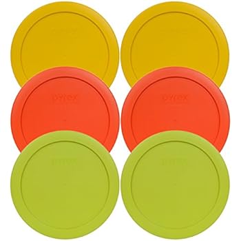 Pyrex 7201-PC Round 4 Cup Storage Container Lids for Glass Bowls (2-Butter Yellow, 2-Pumpkin Orange, 2-Edamame Green)