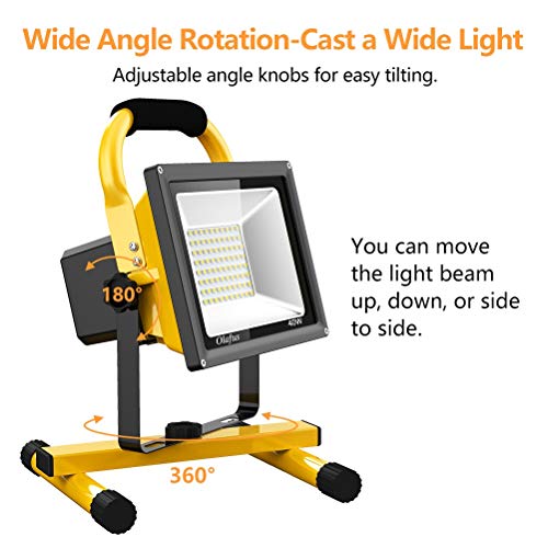 Olafus 40W LED Work Light (230W Equivalent), 4000LM, 2 Brightness Modes, 16.4ft/5M Cord with Plug, IP65 Waterproof Construction Lights with Stand for Job Site, Workshop, Garage 5000K Daylight White