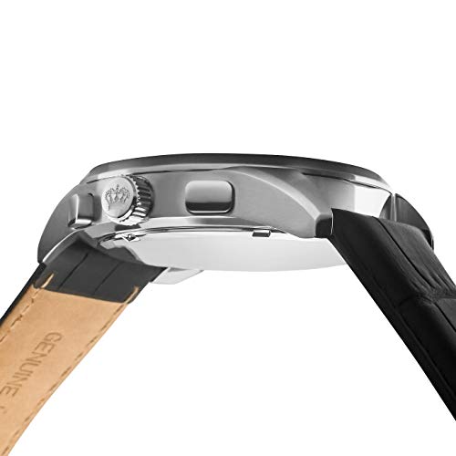 LOUIS-XVI-Herren-Armbanduhr-Varennes-Silber-Schwarz-Chronograph-Analog-Quarz-echtes-Leder-Schwarz-918