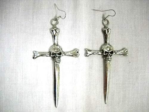 New XL Gothic Skull Dagger Cross Sword Bone END Full Pendant SZ Earrings