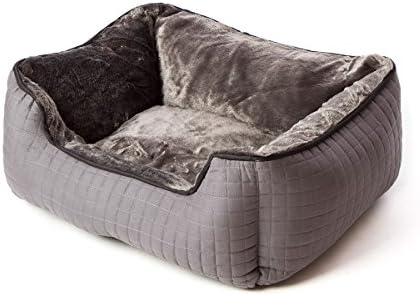 Quilted Dog Bed for 11-25lb dogs | 24 x 18 x 11 inches (Charcoal Grey/Black)