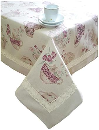 Provence Cotton Tablecloth With Cotton Lace in French Country Style, 55"x55", Purple Cups
