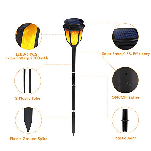 Solar Torch Light with Flickering Flame,ALOVECO 3-in-1 Solar Lights Outdoor Waterproof Solar Flame Lights Landscape Decoration Lighting LED Garden Lights Auto On/Off Torches Light for Patio,Yard-2PACK - Thumbnail 5