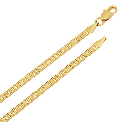 The Bling Factory 3.2mm 25 Mills 24k Gold Plated High-Polished Brass Mariner Chain Necklace, 22 inches