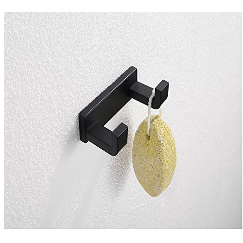 DOCNACHT Double Towel Robe Hook Stainless Steel Coat Hook Kitchen Toilet Bathroom Accessories Dual Holder Heavy Duty Wall Mount, Matte Black - Thumbnail 2