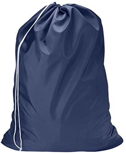 Nylon Laundry Bag - Locking Drawstring Closure and Machine Washable. These Large Bags will Fit a Laundry Basket or Hamper and Strong Enough to Carry up to Three Loads of Clothes. (Navy Blue)
