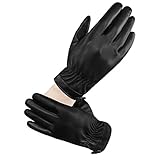 LETHMIK Womens Touchscreen Texting Winter PU Faux Leather Gloves Driving Long Fleece Lined Black-L