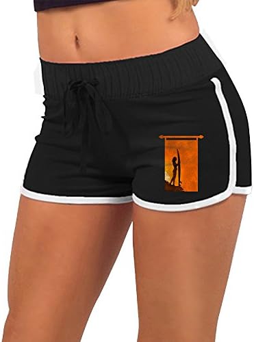 Surfer Girl Surfing Board Women's Running Workout Yoga Shorts Athletic Elastic Waist M