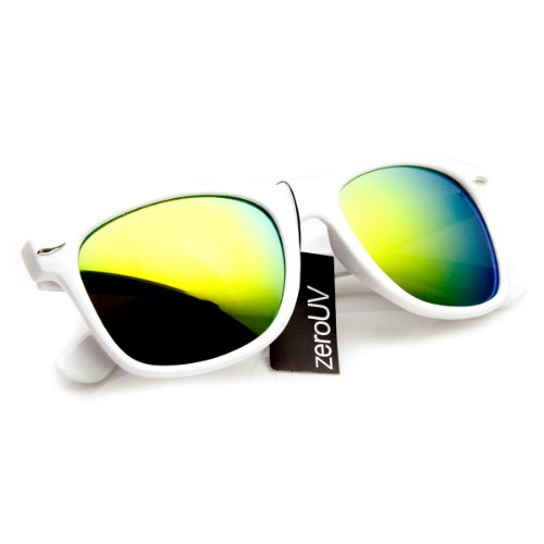 zeroUV 8025 Retro Matte Black Horned Rim Flash Colored Lens Sunglasses, White Sun, 50mm