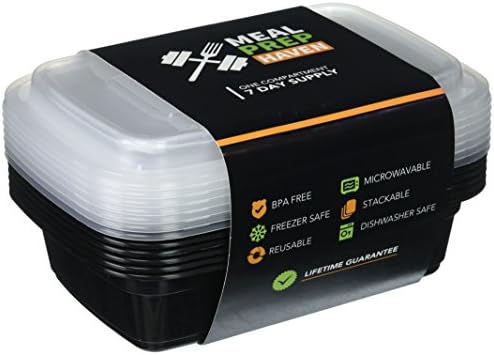 Meal Prep Haven B0111AMA46 Plastic Containers with Lid - 7 Pieces, Black