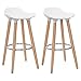 SONGMICS Set of 2 Stools, Kitchen Counter Bar Breakfast Barstool, with Beechwood Legs, Height 28.8 Inches, White and Natural Wood Colour