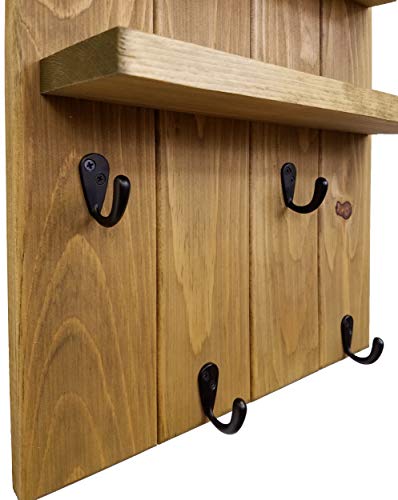 Wall Mounted Shiplap Coffee & Tea Station Featuring a 4 Single Mug Hooks and Two Shelves. Available in 20 Stain Colors: Shown in Driftwood - Rustic Decor - Kitchen Organizer - Coffee Bar