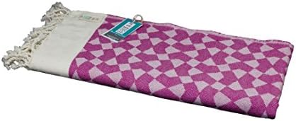 Pestemal Beach Towel with Turkish Design – SAPPHO - eco-friendly organic soft cotton - natural quick dry breathable blanket – Fuchsia, 100x180 cm