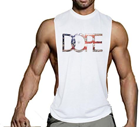 Men's Dope USA Flag Muscle Cut Workout T-Shirt Bodybuilding Tank Top White (Medium, White)