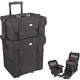 2-in-1 All Black Soft_Sided Professional Rolling Makeup Case with Drawers - CCNR02
