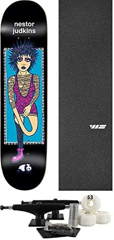 Enjoi Skateboards Nestor Judkins What's The Deal Black Skateboard Deck Impact Light - 8.37" x 32.2" with Components - Bundle of 7 Items