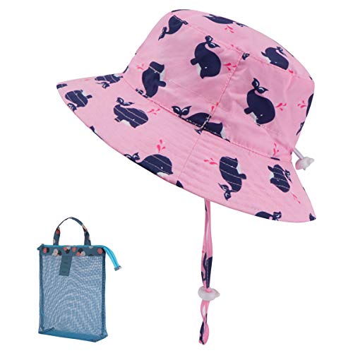 Kirecoo Baby Sun Hat, Toddler Breathable Bucket Hat Cap with Mesh Storage Bag (Whale, 2-3 Years)