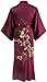 Ledamon Women's 100% Silk Kimono Long Robe - Classic Colors and Prints Enclosed in an Elegant Gift Box (Wine red)