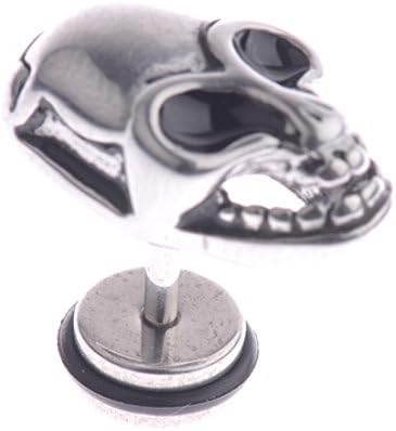 2pcs sliver Skeleton head tragus ear Piercing Stud spike plug tunnel Bar Body jewelry (C)