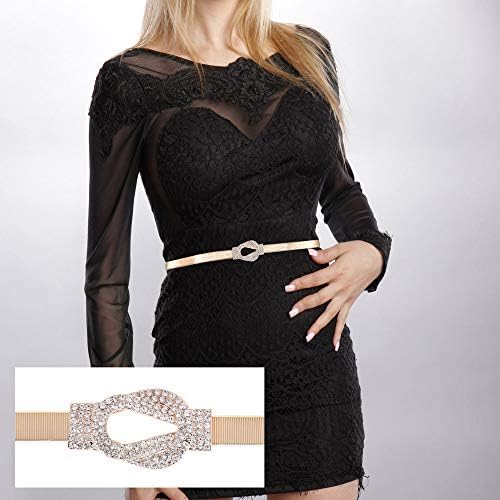 Rhinestone Silver and Golden Belt for Women Metal Stretch Elastic Wasit Belt for Dress