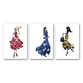 Canvas Wall Art Abstract Elegant People Painting Artwork for Home Prints Framed - 16"x24" x 3 Panels