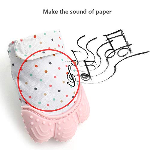 Huifen Baby Soothing Teething Mitten, Self-Soothing Pain Relief Mitt Stimulating Teether Toy, Original Silicone Teether Mitten Glove for Babies, Toddlers, Infants, Boy and Girl (2Pack, Pink) - Thumbnail 4