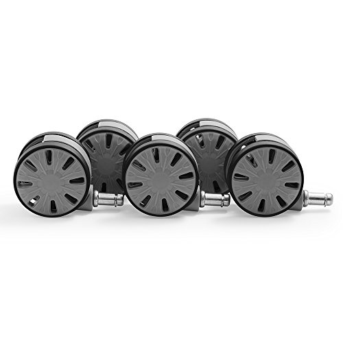 Large Office Chair Wheels Casters for Hardwood - Laminate Floor Mats Safe (Set of 5) Gray & Black