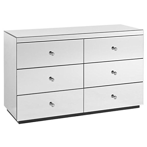 NEW MIRRORED GLASS 6 DRAWER WIDE CHEST OF DRAWERS 3+3 CHEST