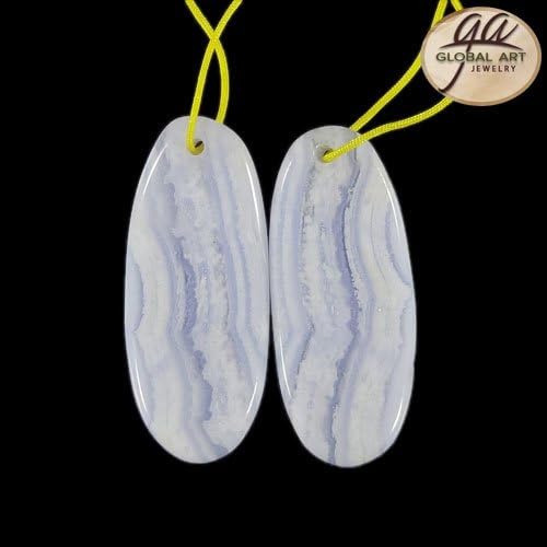 EA22500# 1 Pair Natural Designed Matched Gemstone Blue Lace Agate earrings beads Size 35x15x4mm